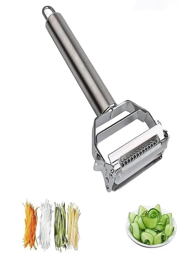 BELOXY Stainless Steel 2 in 1 Julienne Vegetable Peeler Multi-Functional Fruit Vegetable Shredder Slicer Double Planing Cutter Potato Cucumber Carrot Melon Grater (Silver, 18 x 8.2 x 2.4 cm) (5) (1) - Image 1